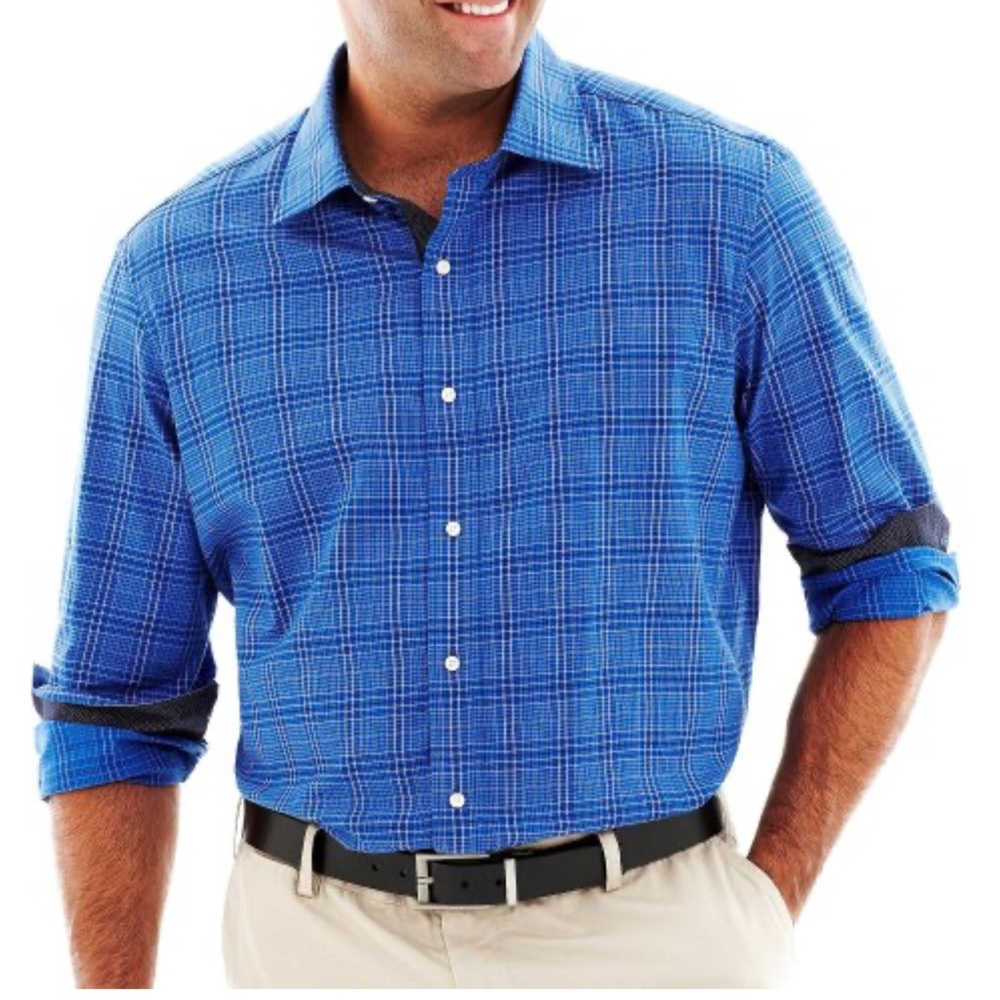 Tailorbyrd Men's Blue Checkered Button Down Shirt size 4XL